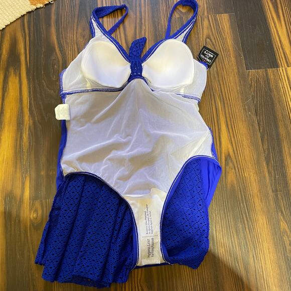 NWT Swim Solutions Tummy Control Bust Support Twist Front Crochet Swimdress - Picture 10 of 15